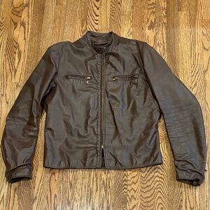 Brooks Rich Brown Leather Motorcycle Jacket with Original Zip in Liner